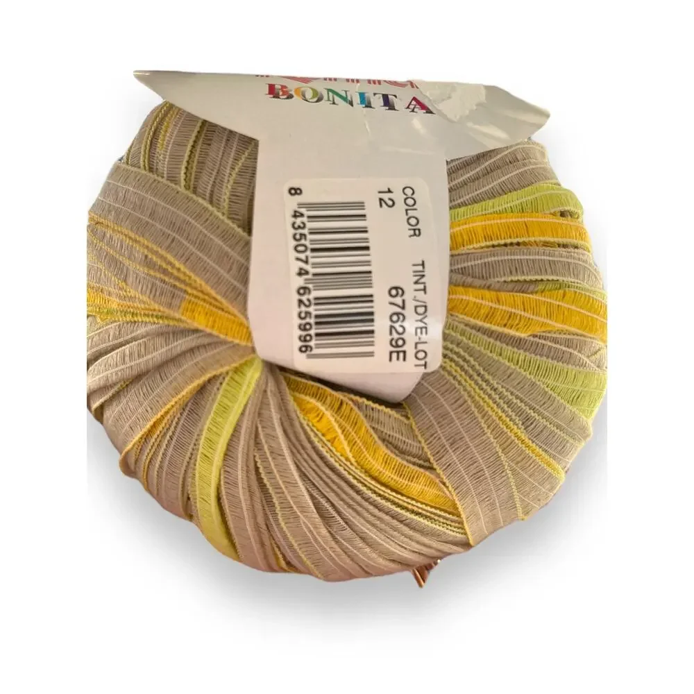3 Skeins Katia BONITA Ribbon Yarn | Color #12 Yellow, Green, Tan